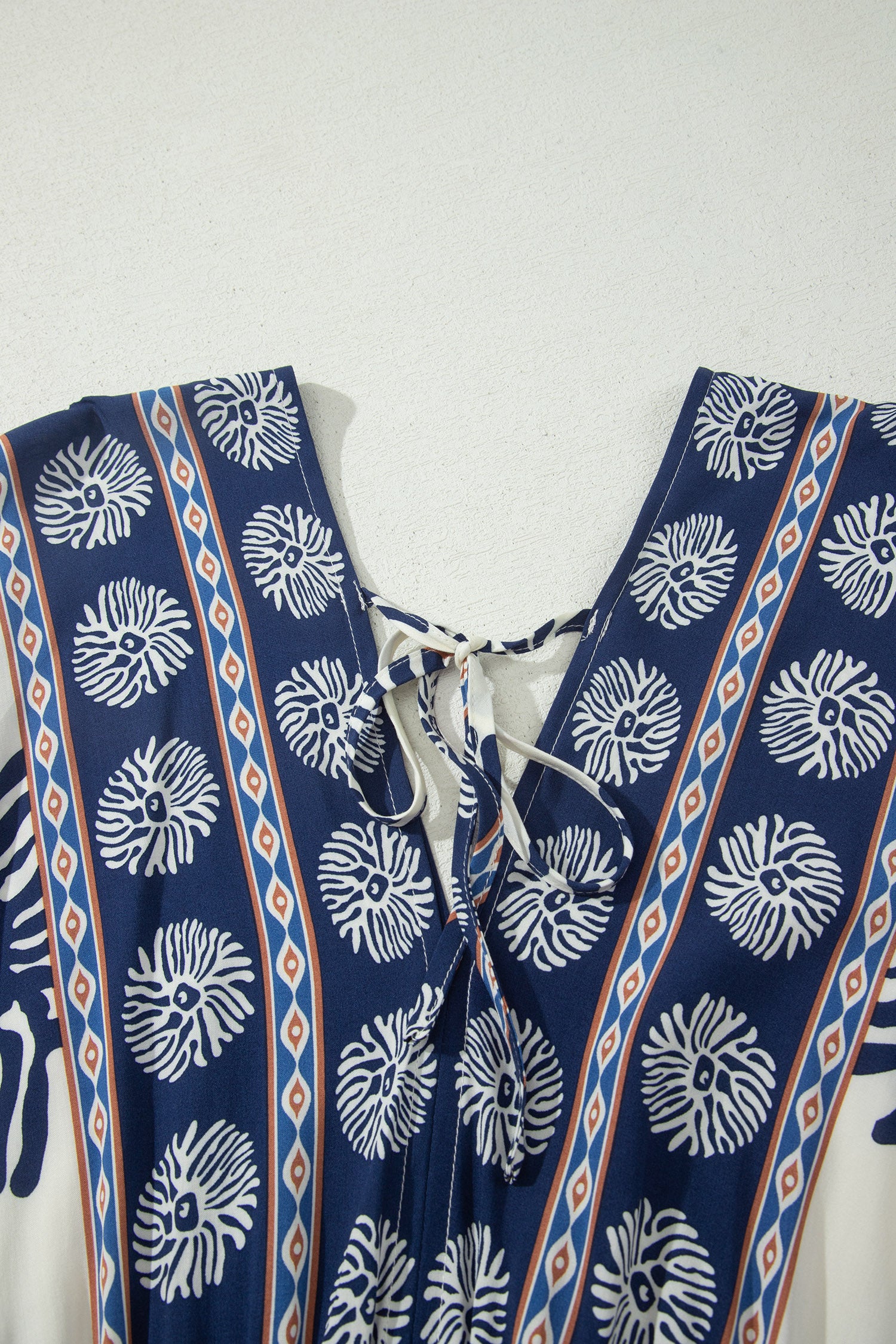 Boho Floral Print Contrast Patchwork V Neck Dolman Maxi Dress – Blue