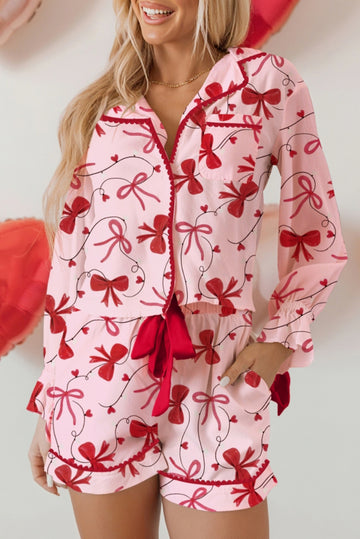 Red Bow Colourblock Long Sleeve Knot Pyjama Set