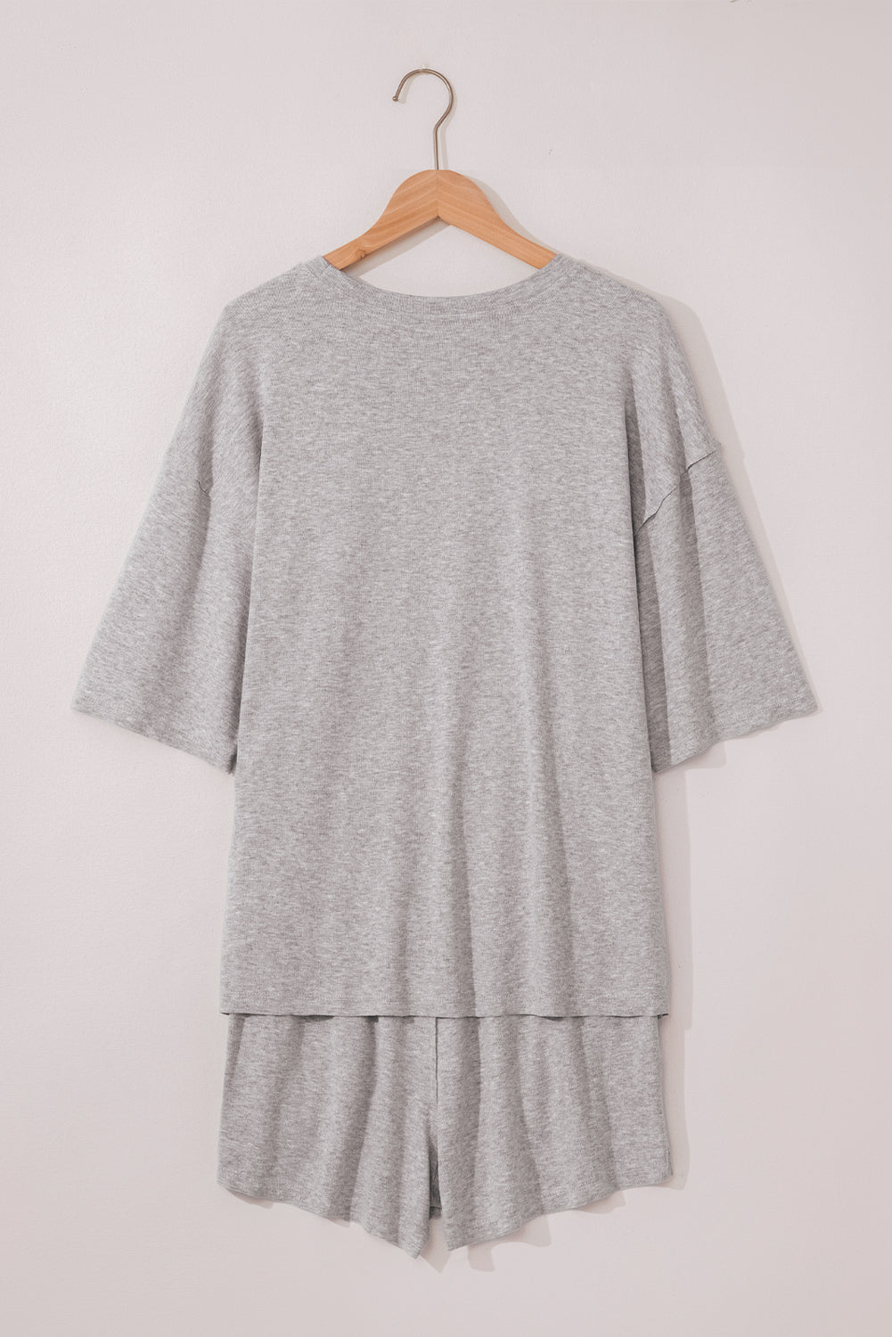 Grey Solid Colour Loose Tee 2 Piece Shorts Set eAura