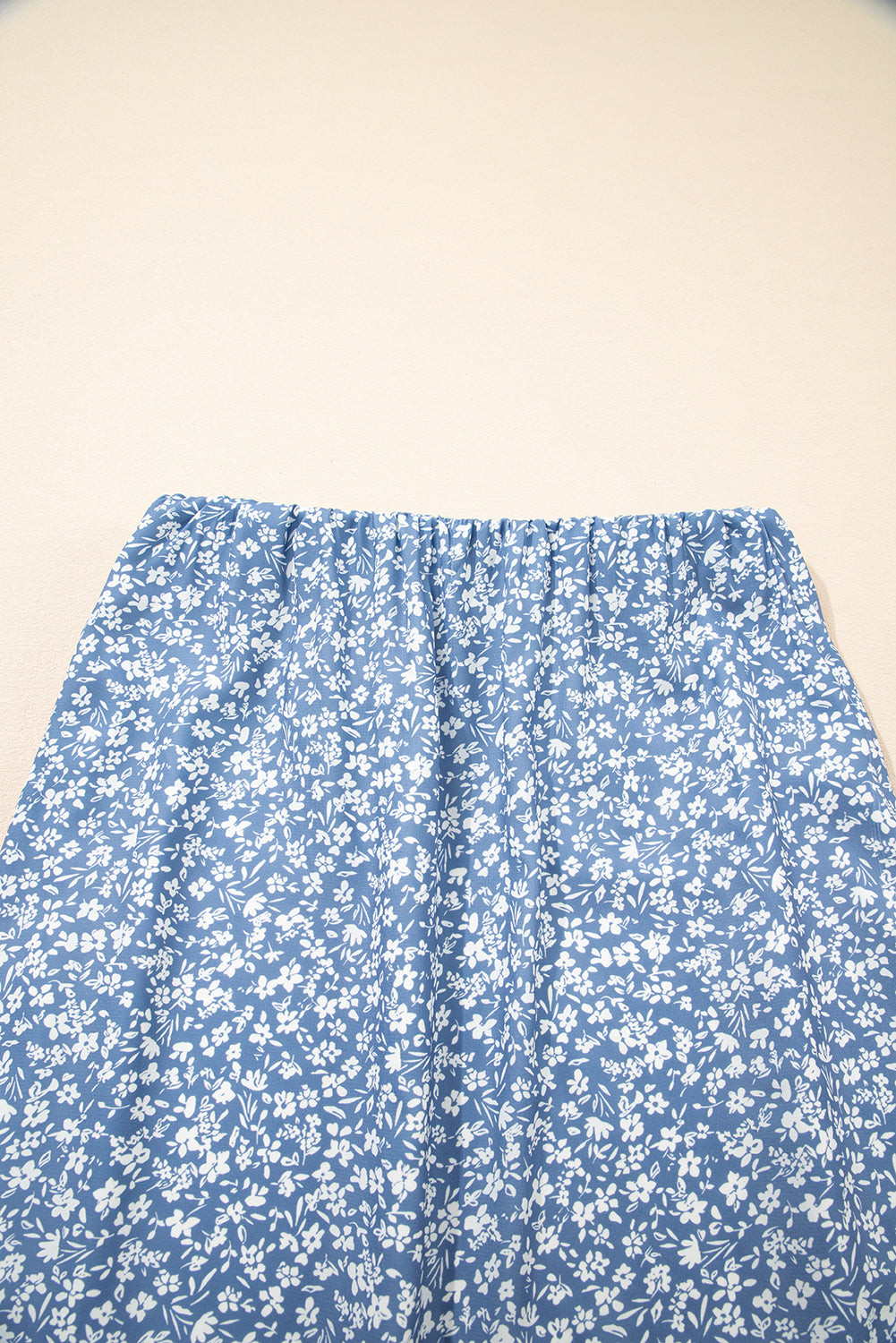 Sky Blue Boho Floral High Waist Long Skirt with Side Split eAura