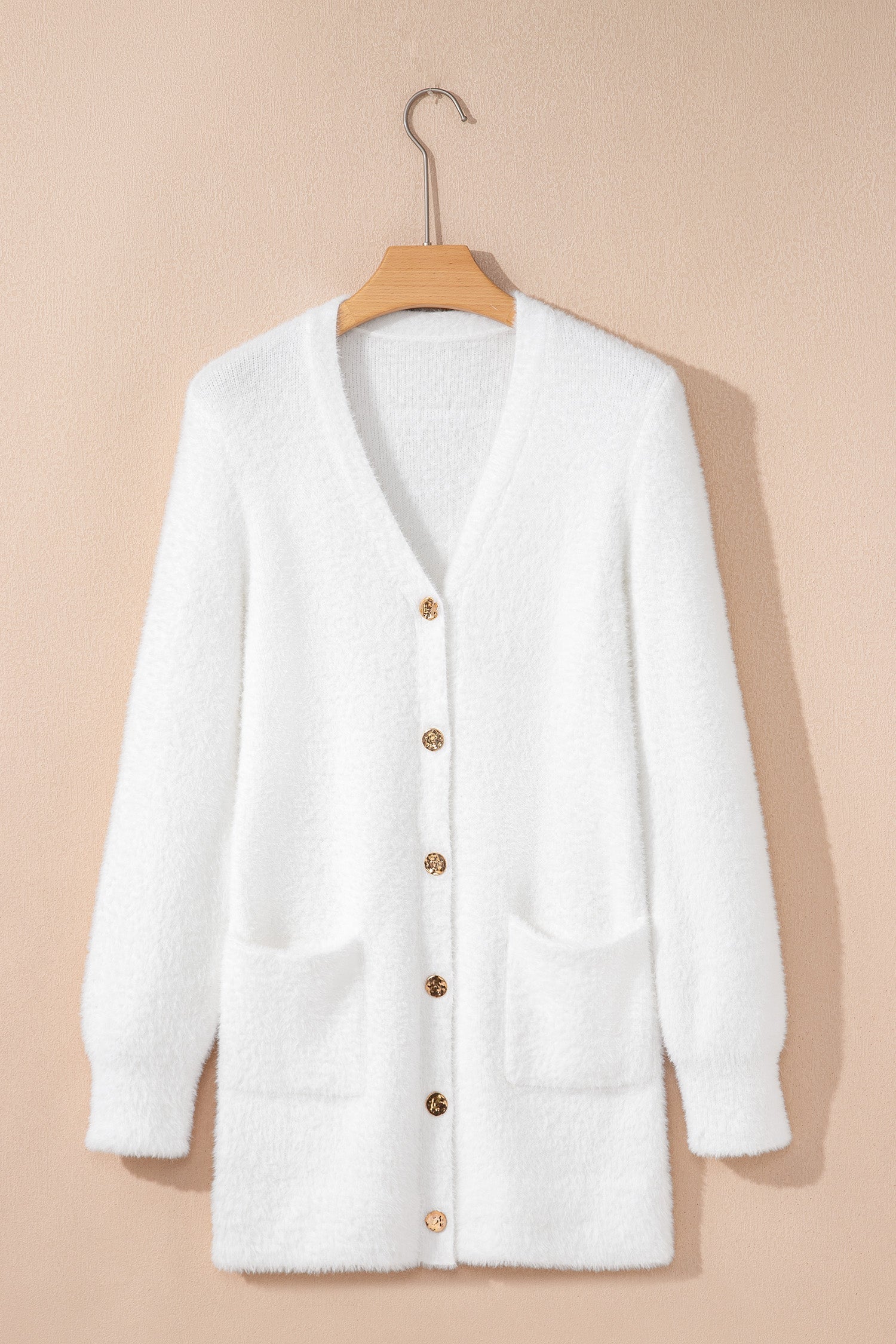 Fuzzy Buttoned Front Midi Cardigan - eAura