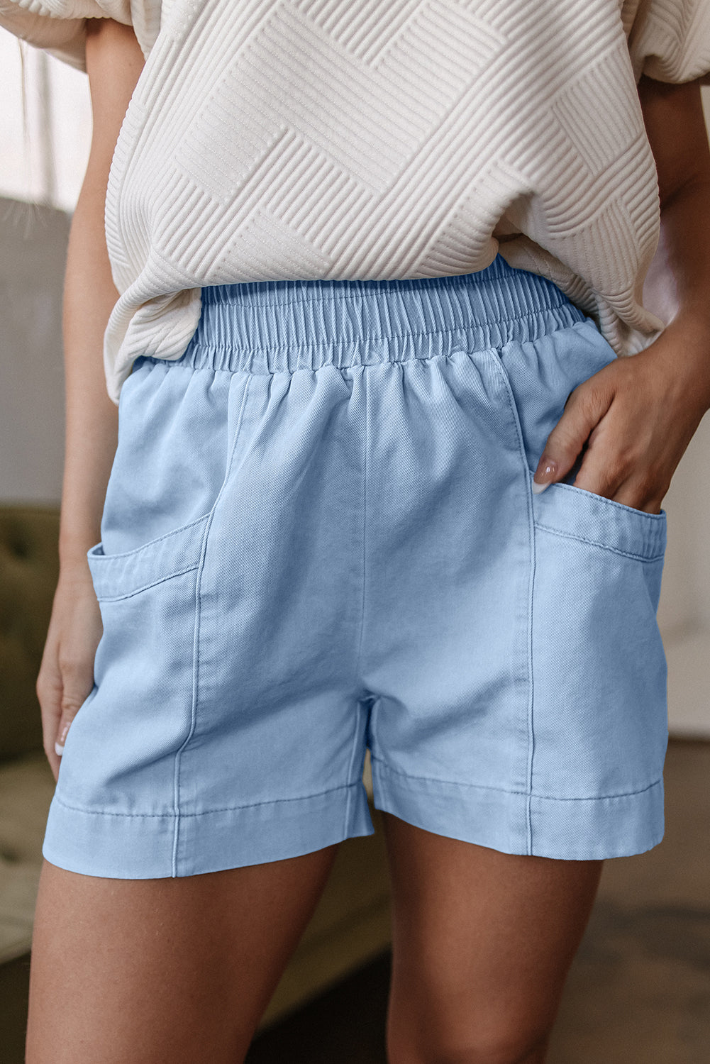 Beau Blue Light Wash Pocketed Wide Leg Denim Shorts eAura