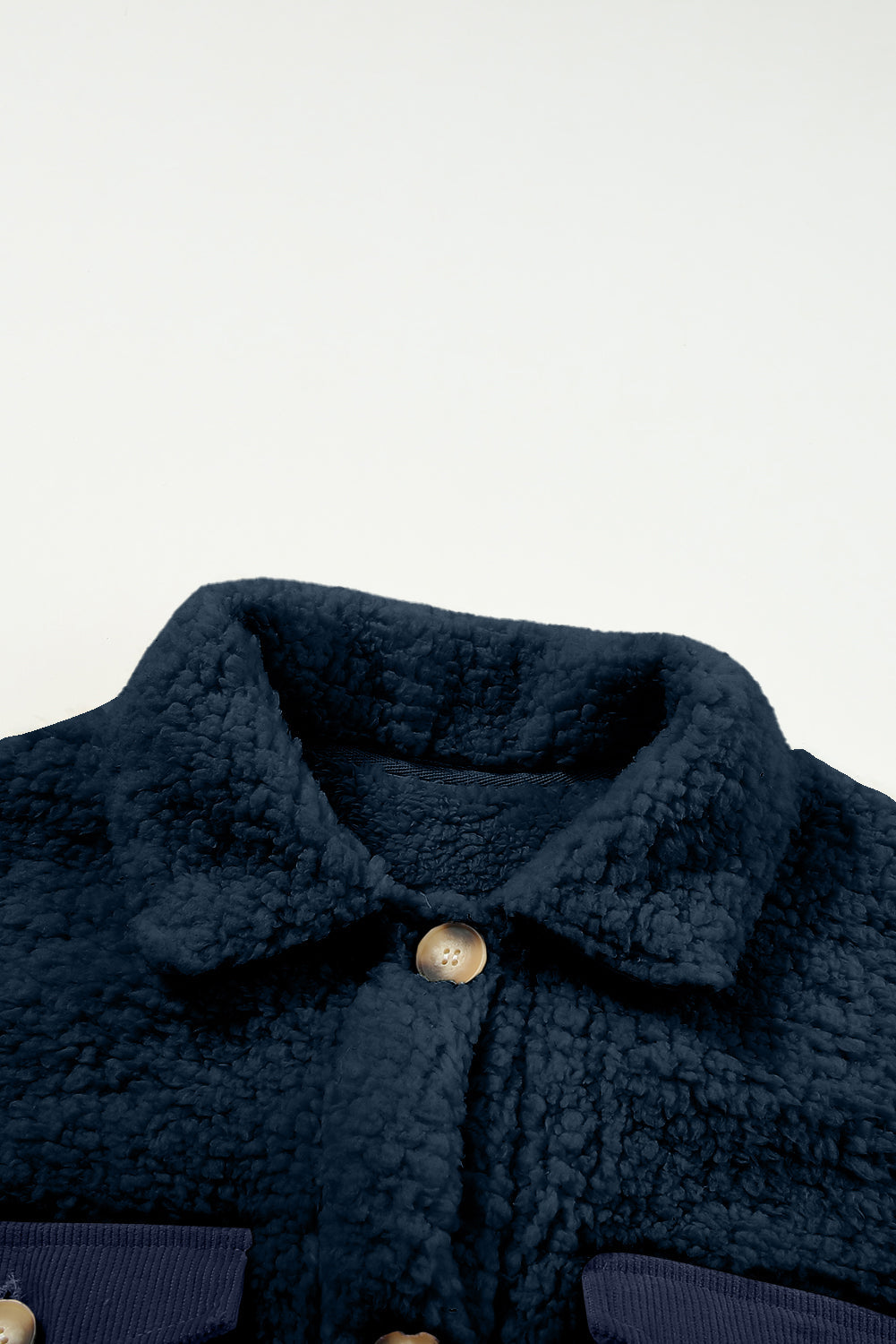Blue Contrast Flap Pocket Single Breasted Teddy Coat Dear-Lover Dropshipping