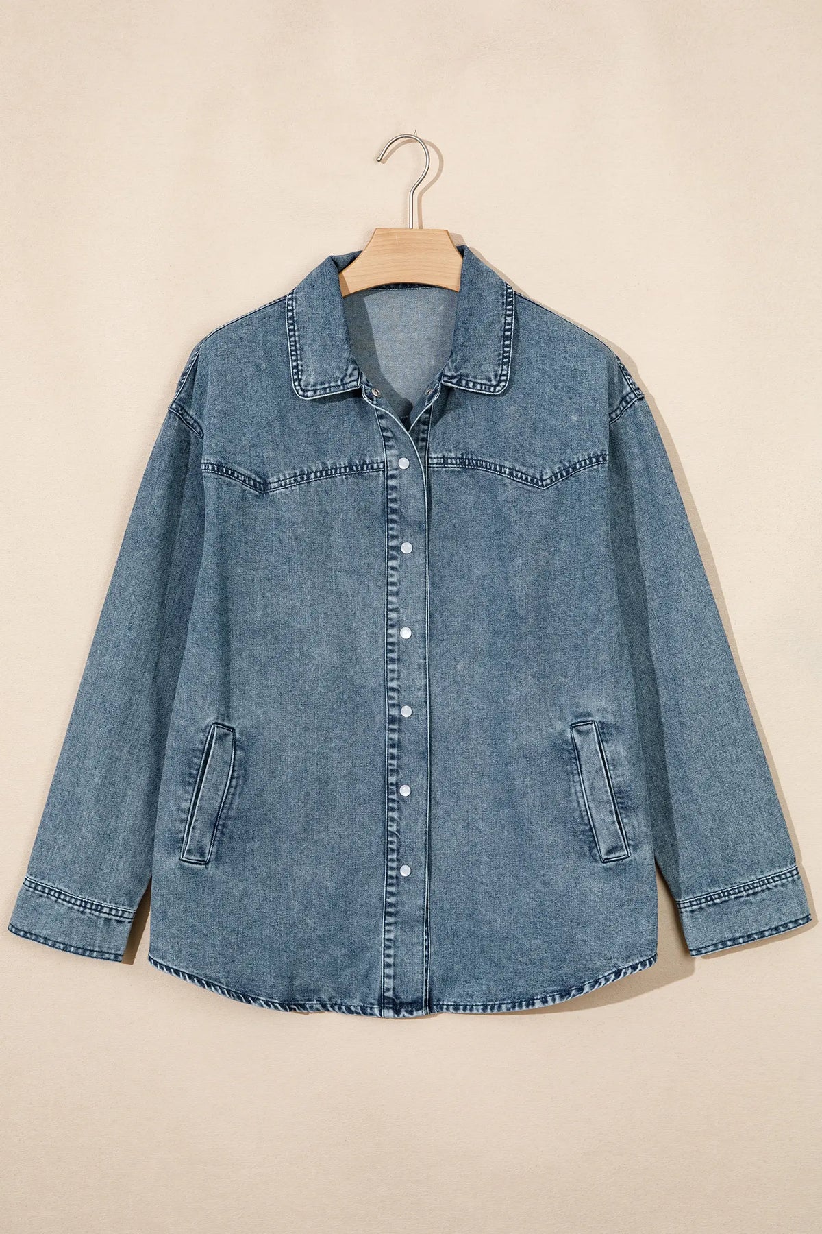 Western Long Sleeve Shirt Collar Tunic Denim Jacket – Dusk Blue