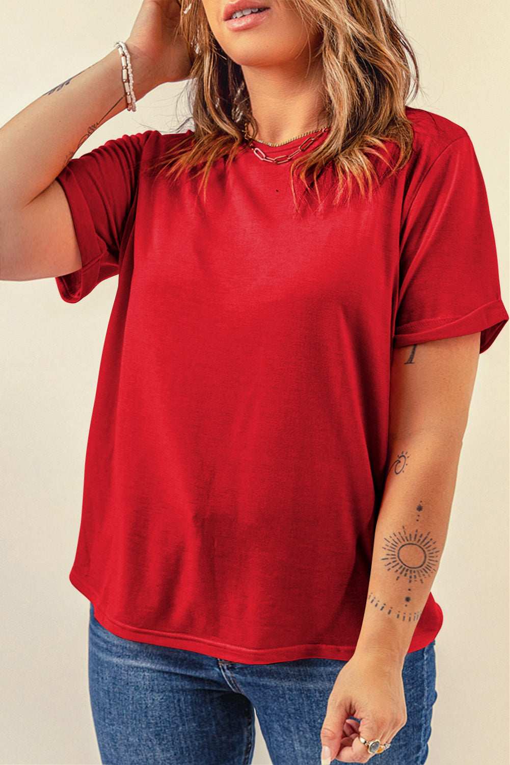 Casual Plain Crew Neck Tee T-Shirt