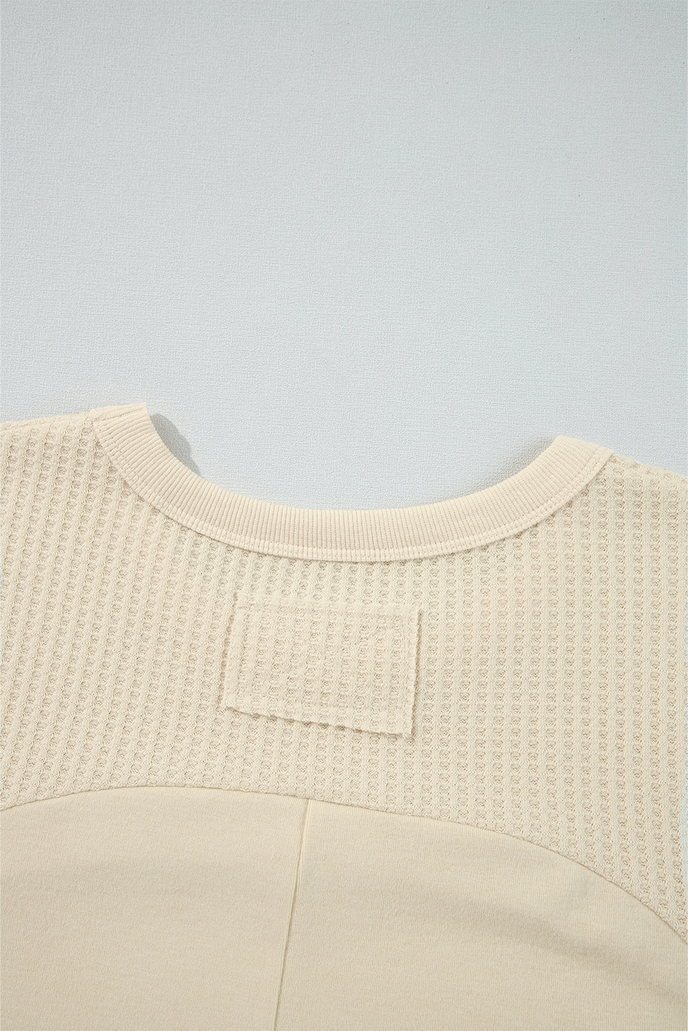 Beige Thermal Knit Patchwork Exposed Seam Long Sleeve Top BB Fashion Outlet