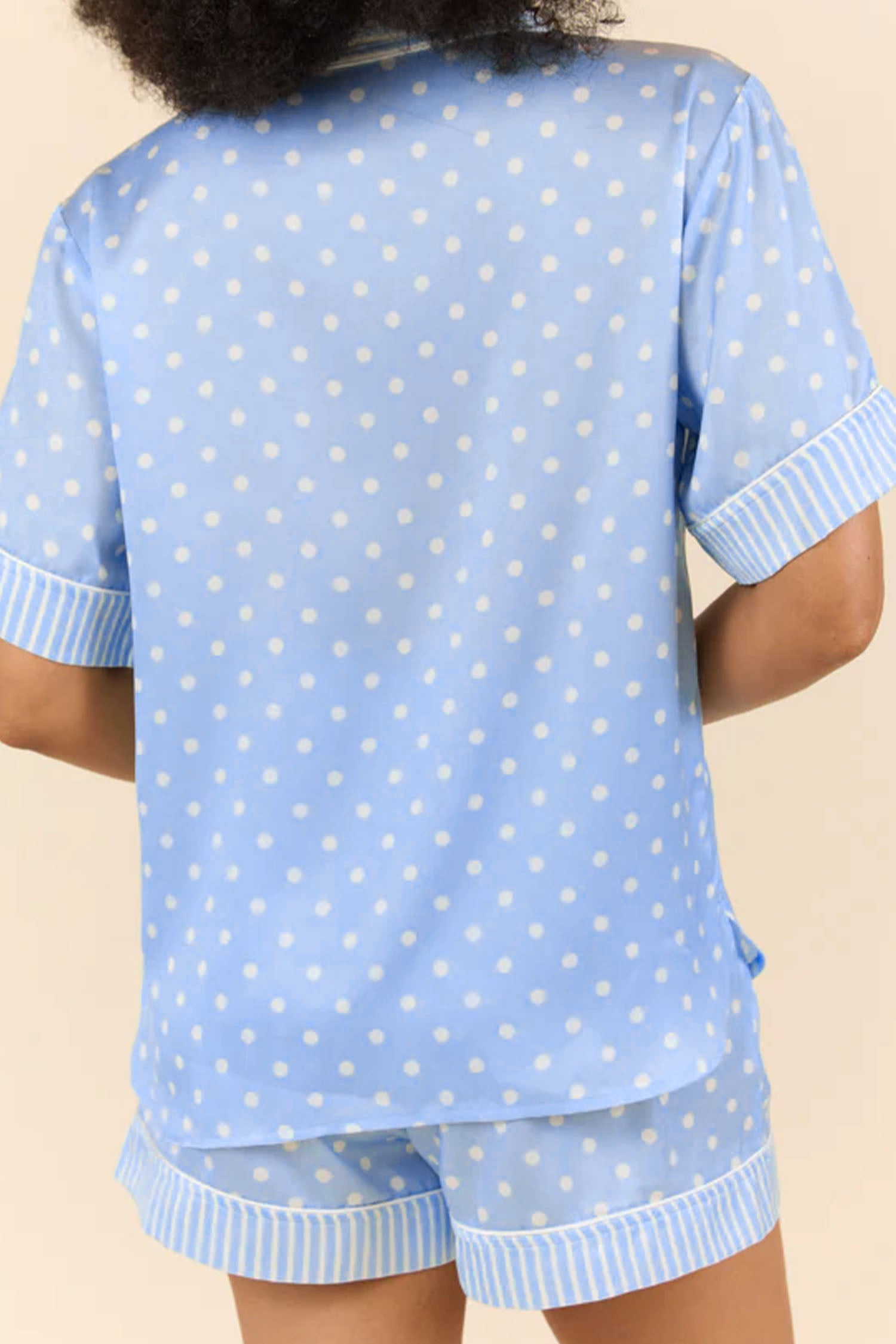 Sky Blue Dotted Print Soft Short Pajama Set – Light Blue