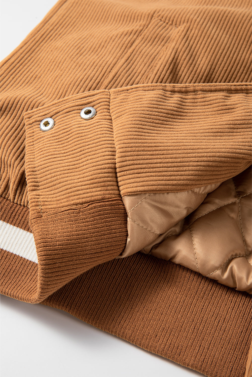 Buckskin Corduroy Fleece Patchwork Buttoned Bomber Jacket eAura