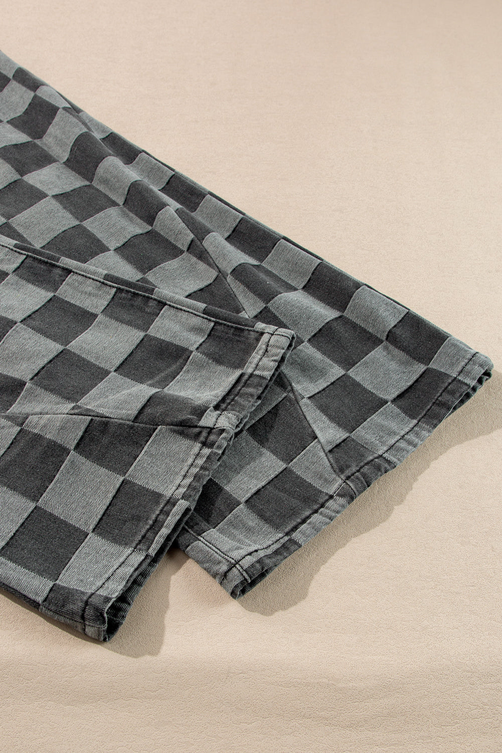 Dark Grey Checkered Denim Wide Leg Jeans eAura
