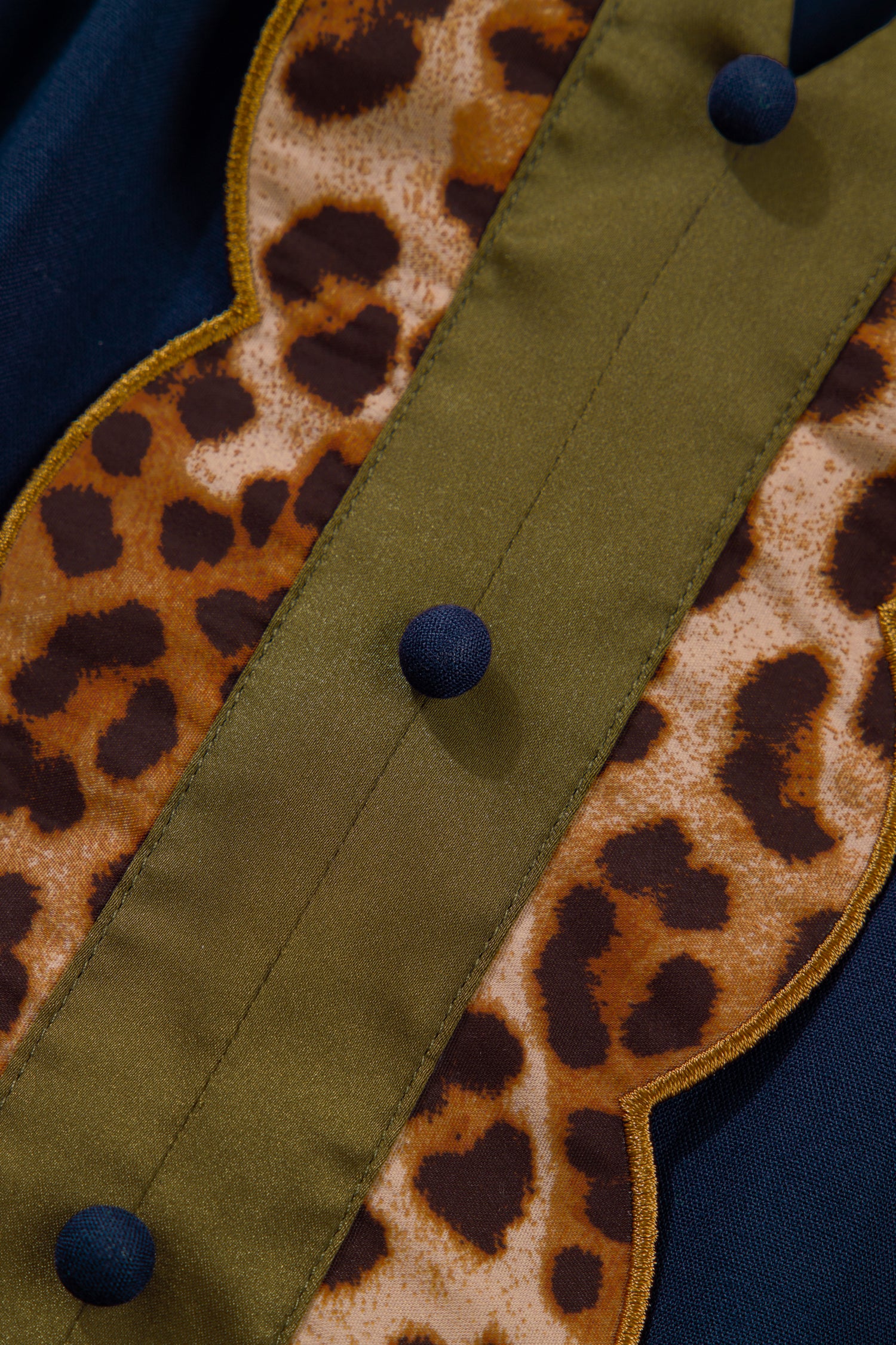 Button Detail Leopard Metallic Trim Short Sleeve Tunic Dress