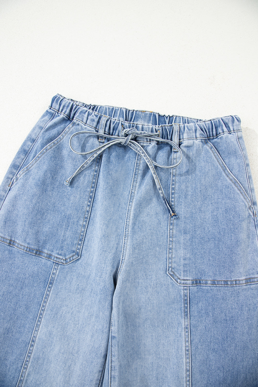 Drawstring Seam Detail Raw Hem Wide Leg Denim Jeans Dear-Lover Dropshipping