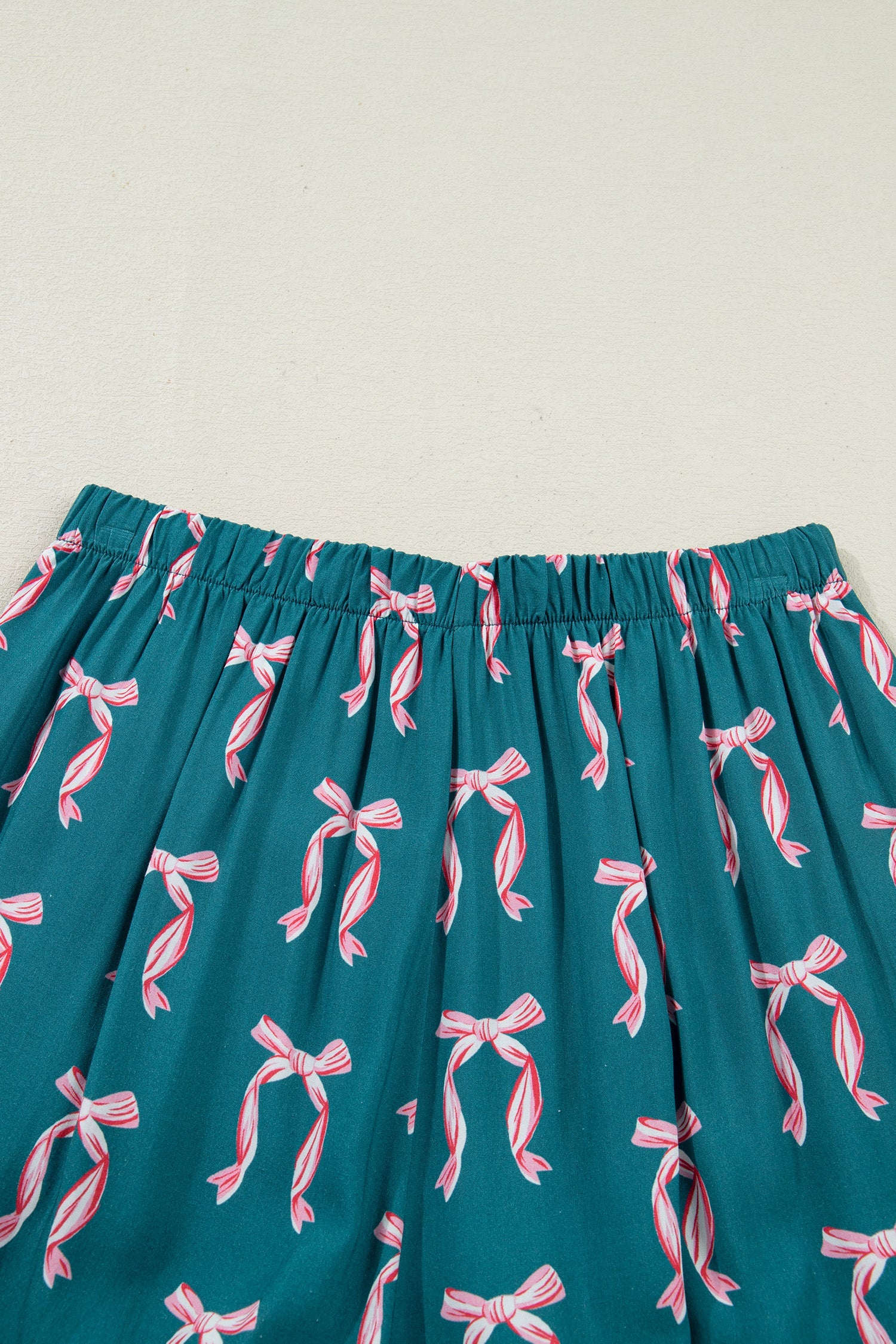 Green Ribbon Bow Print Long Sleeve Shirt and Shorts Pyjama Set - Loungewear & Sleepwear/Sleepwear