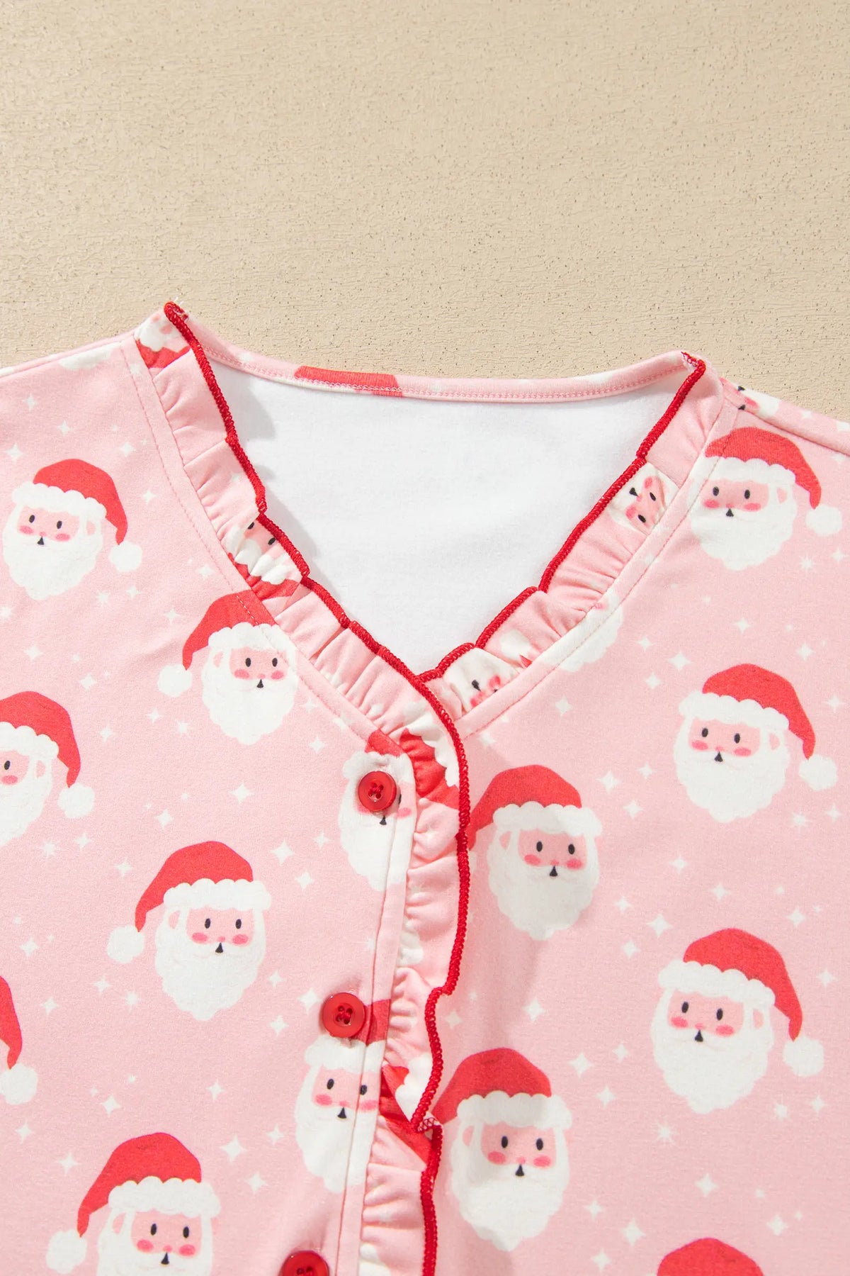 Lounge Set Santa Print Frilled Button Front Top and Pants