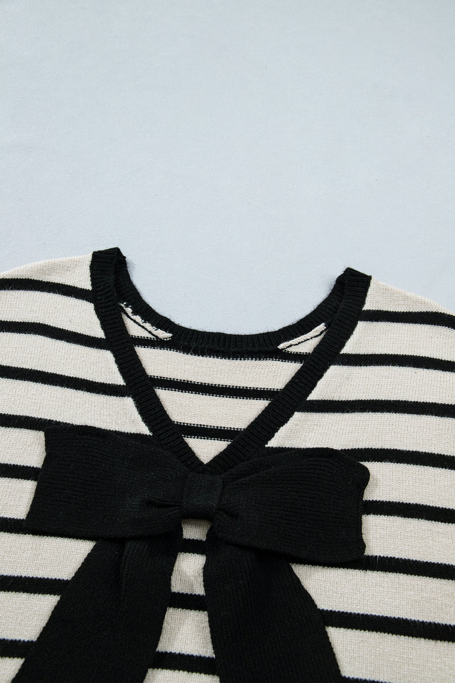 Stripe Bow Appliqué Short Sleeve Sweater