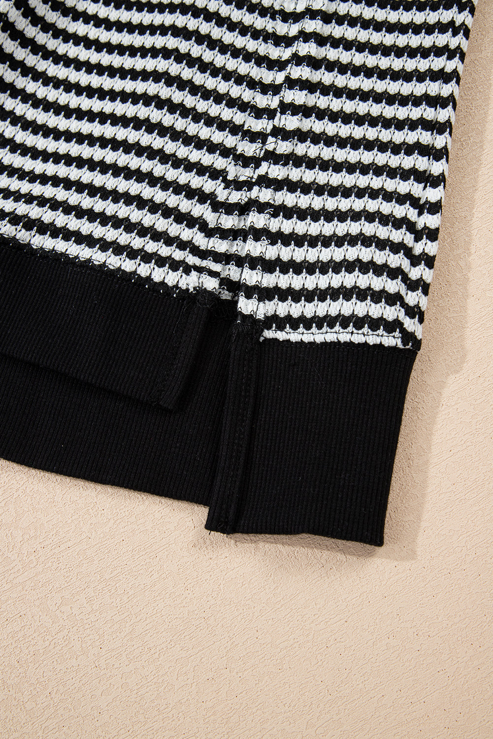 Stripe Ribbed Trim Drop Shoulder Long Sleeve Oversize Top - eAura