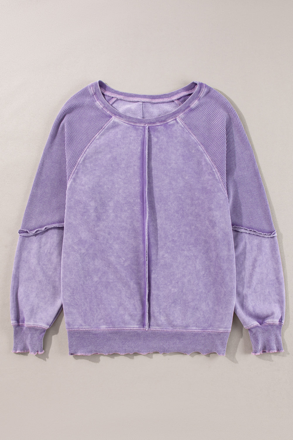 Black Solid Waffle Knit Patchwork Raglan Sleeve Sweatshirt Dear-Lover Dropshipping