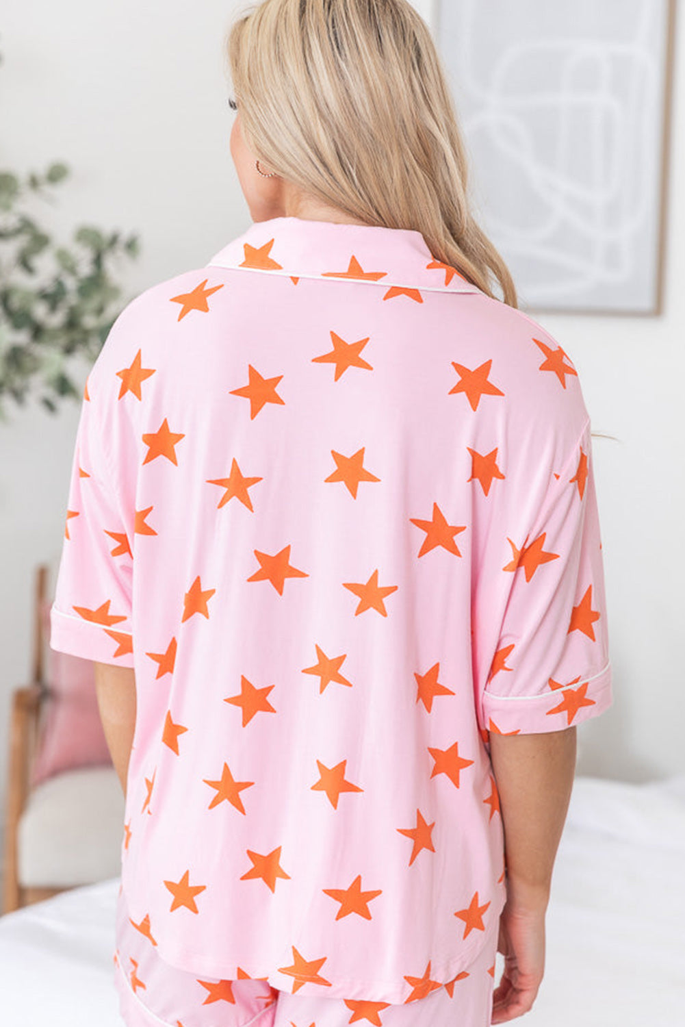 Pink Stars Short Sleeve Shirt and Shorts Bamboo Pyjama Set eAura
