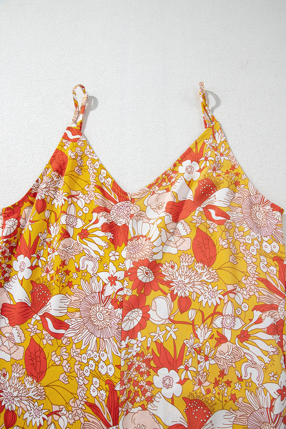 Orange Floral V Neck Wide Leg Sleeveless Jumpsuit eAura