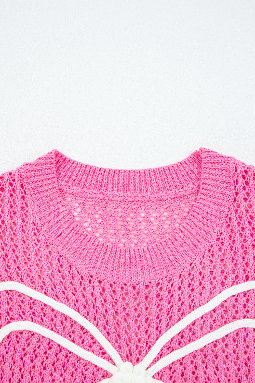 Sachet Pink Sweet Bow Decor Hollow Out Knit Drop Shoulder Sweater eAura