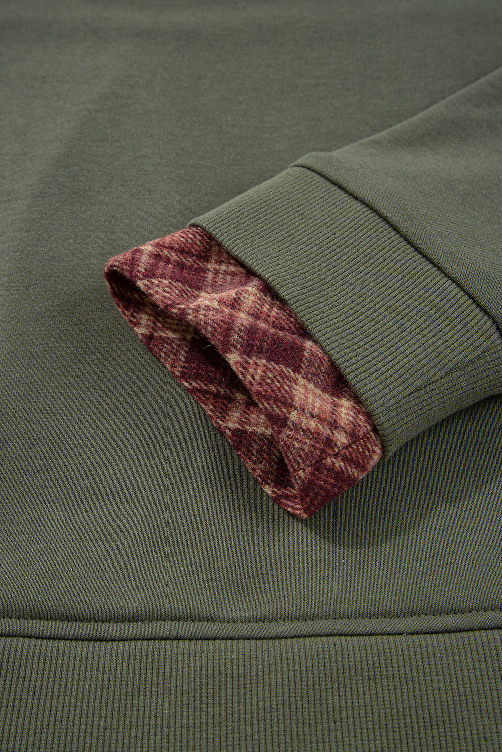 Green Plaid Patchwork Drop Shoulder Sweatshirt - eAura
