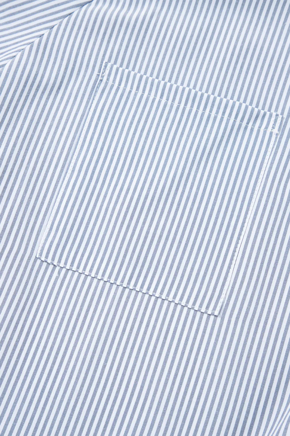 Pinstripe Long Sleeve Smocked Cuffs Button Shirt Collar Blouse – Sky Blue Stripe