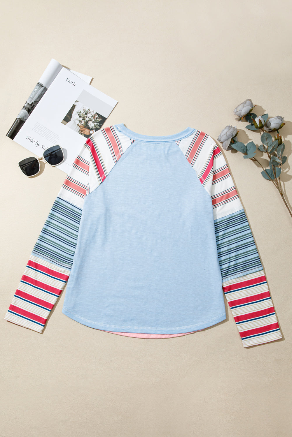 Exposed Seam Striped Long Sleeve Top - eAura