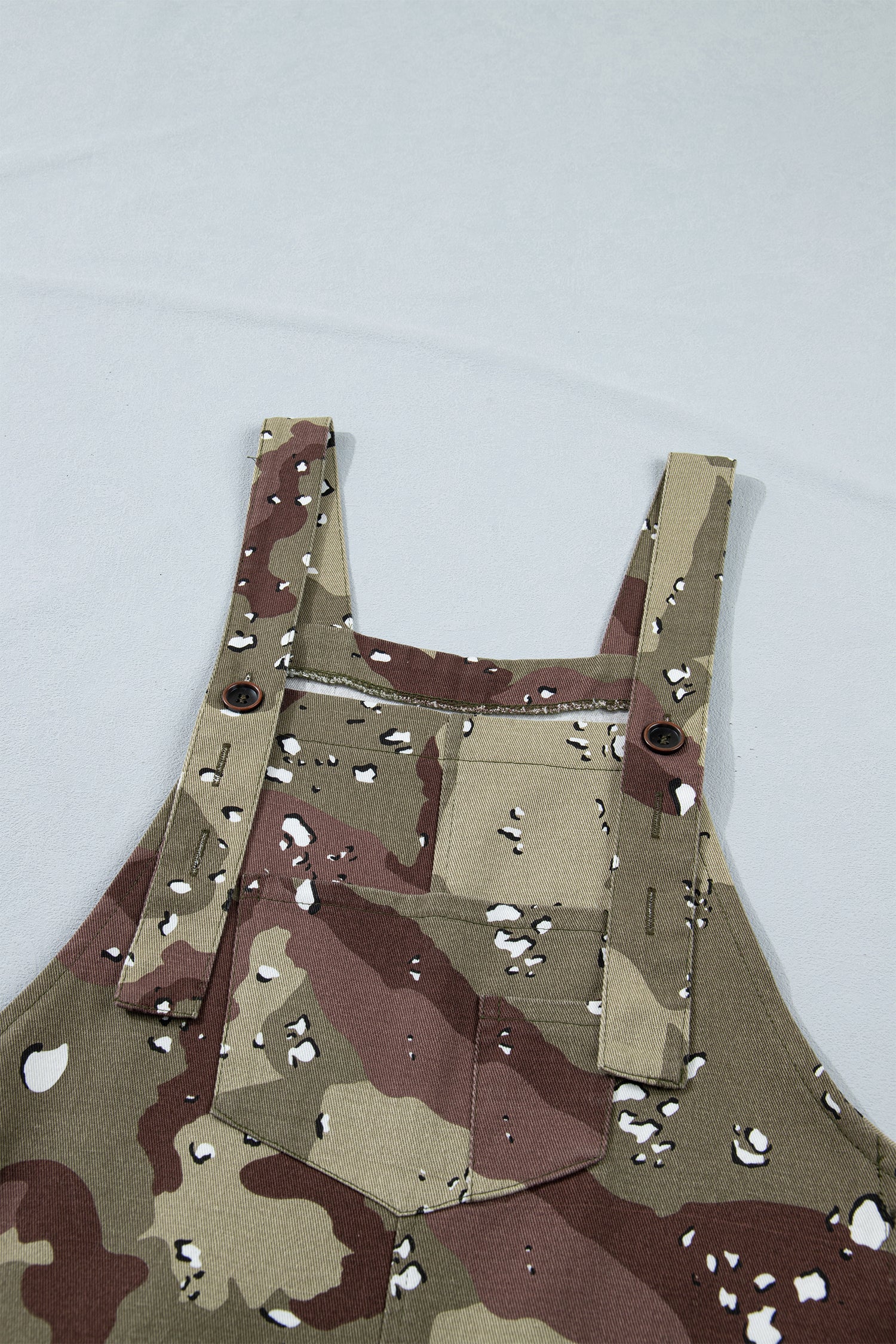 Camouflage Print Leopard Detail Loose Denim Overall Cropped Jumpsuit – Green