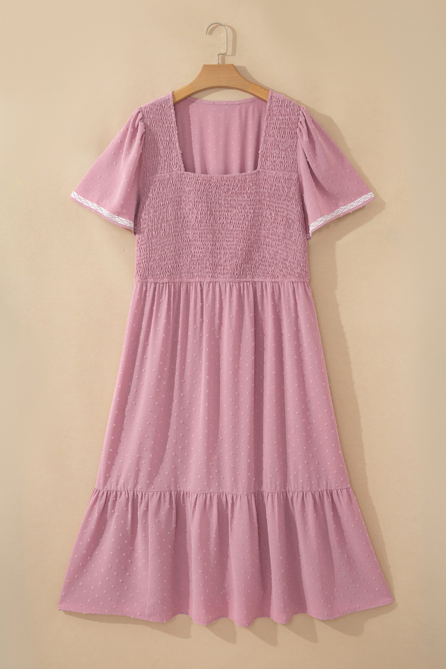 Plus Size Swiss Dot Smocked High Waist Flowy Midi Dress – Pink