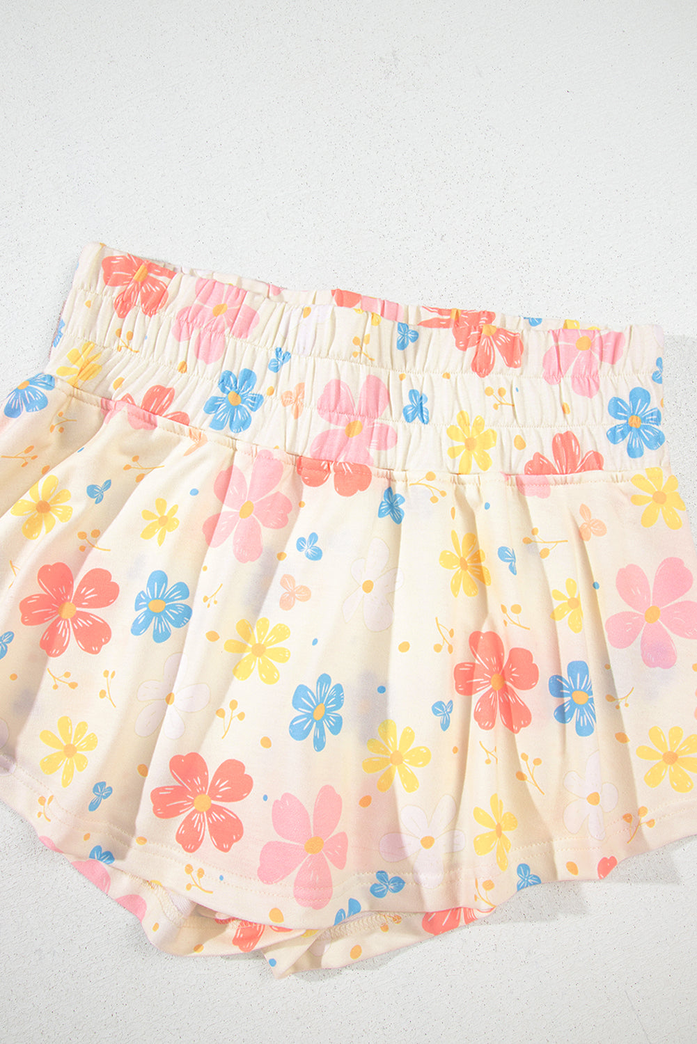 Apricot Floral Print Crop Top Wide Leg Short Set eAura