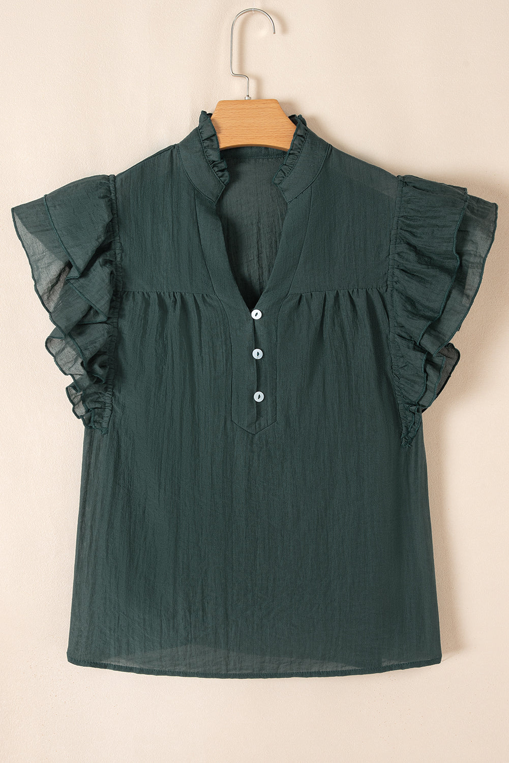 Skobeloff Frilled V Neck Ruffled Cap Sleeve Blouse eAura