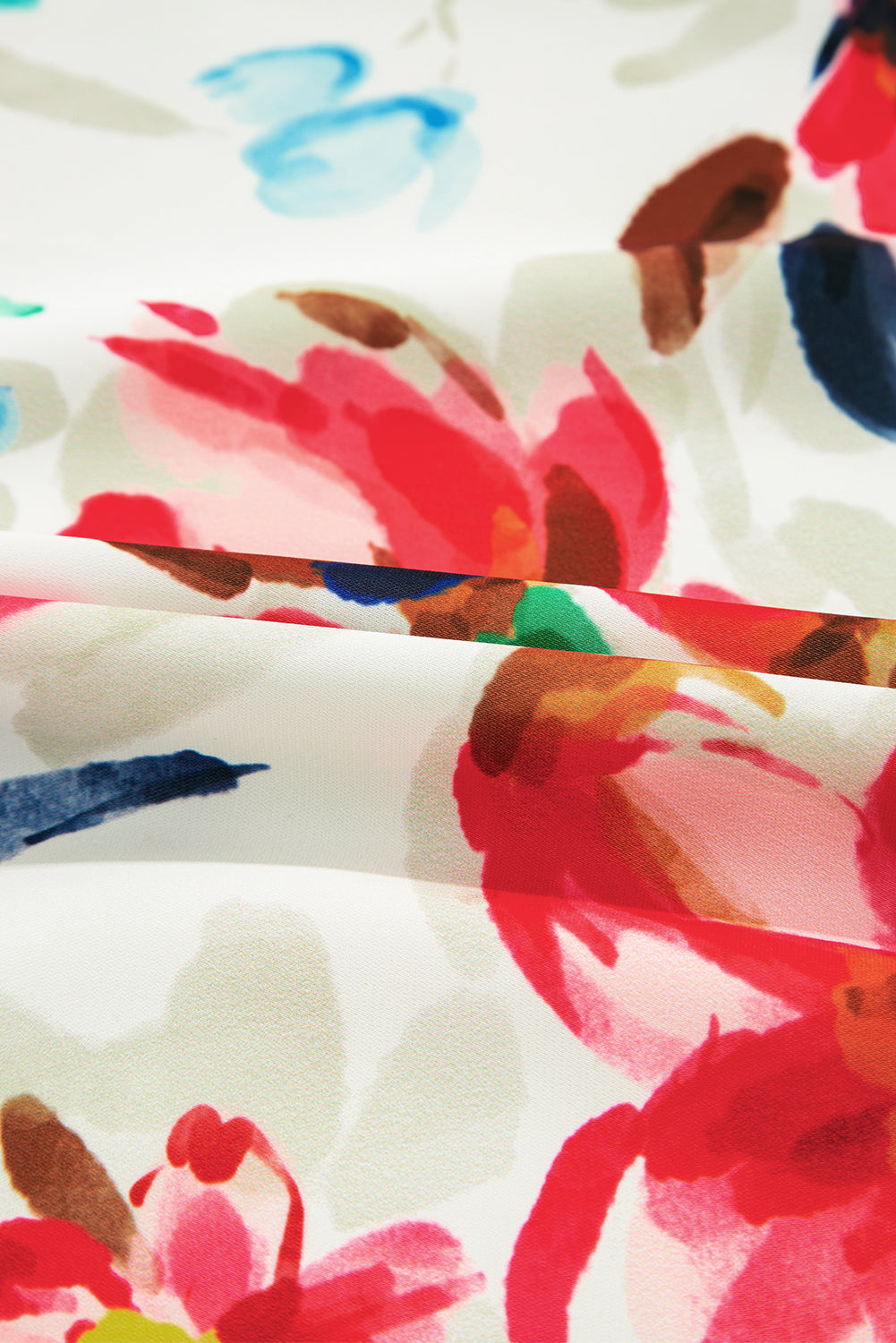 White Floral Print Puffy Half Sleeve Blouse eAura