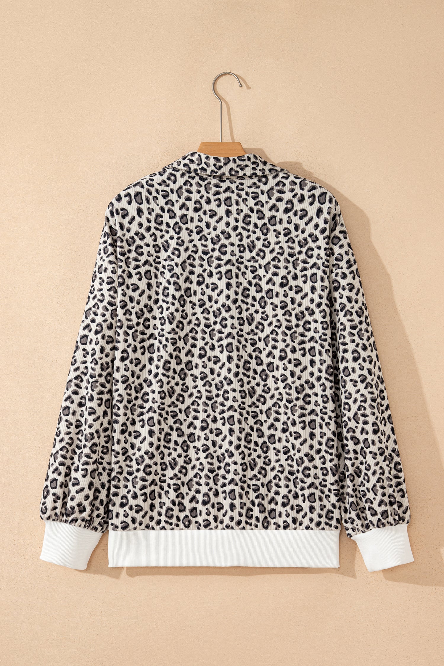 Leopard Print Quarter Zip Soft Corduroy Sweatshirt