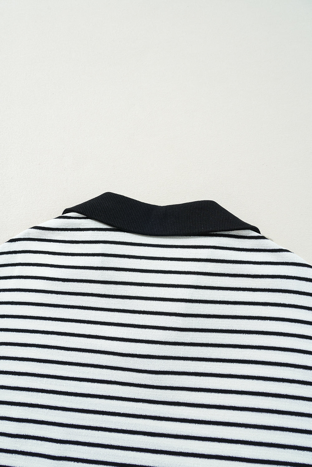 Black Stripe Collared Long Sleeve Top and Drawstring Shorts Set eAura
