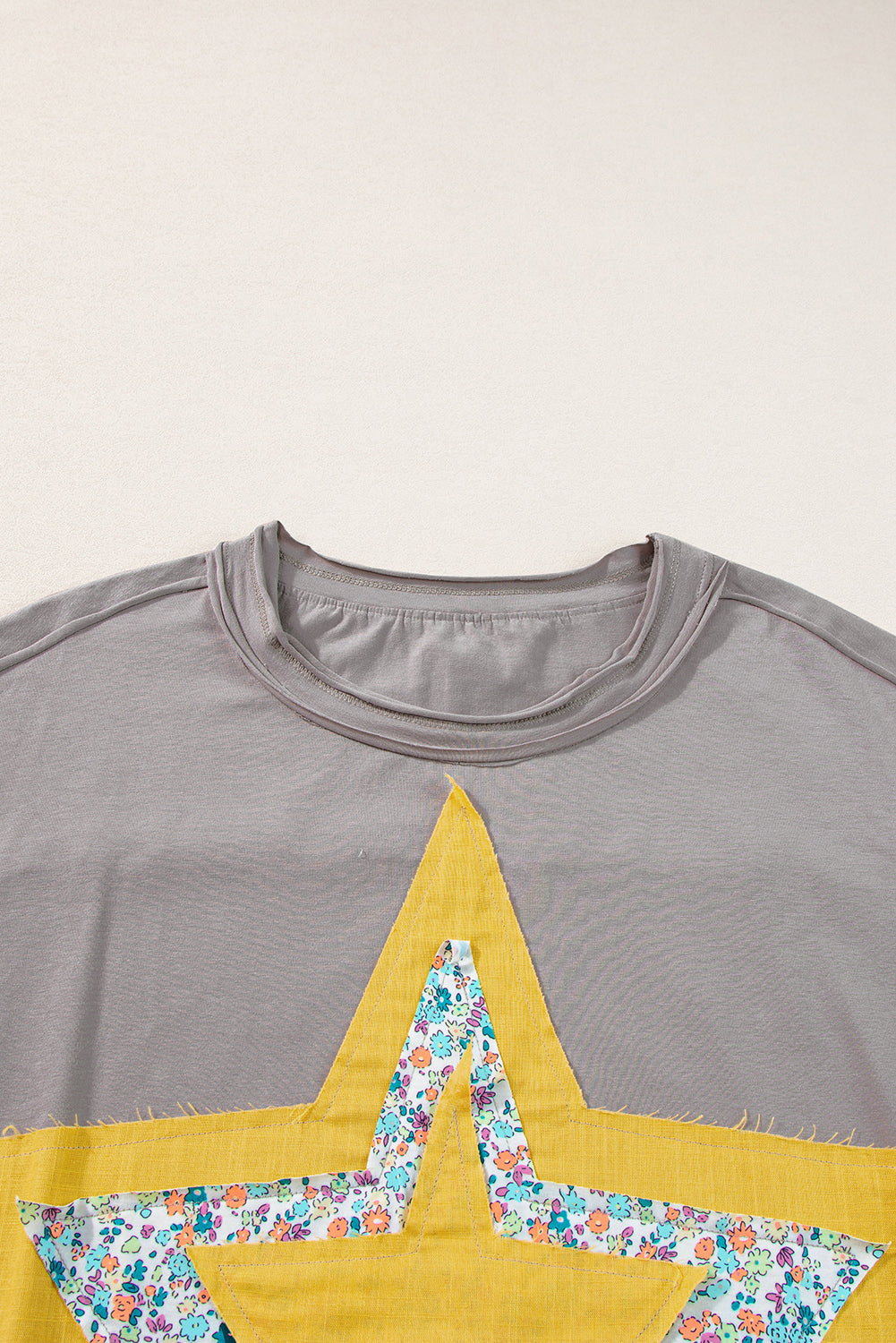 Medium Grey Floral Starbust Exposed Seam Mineral Wash Top eAura
