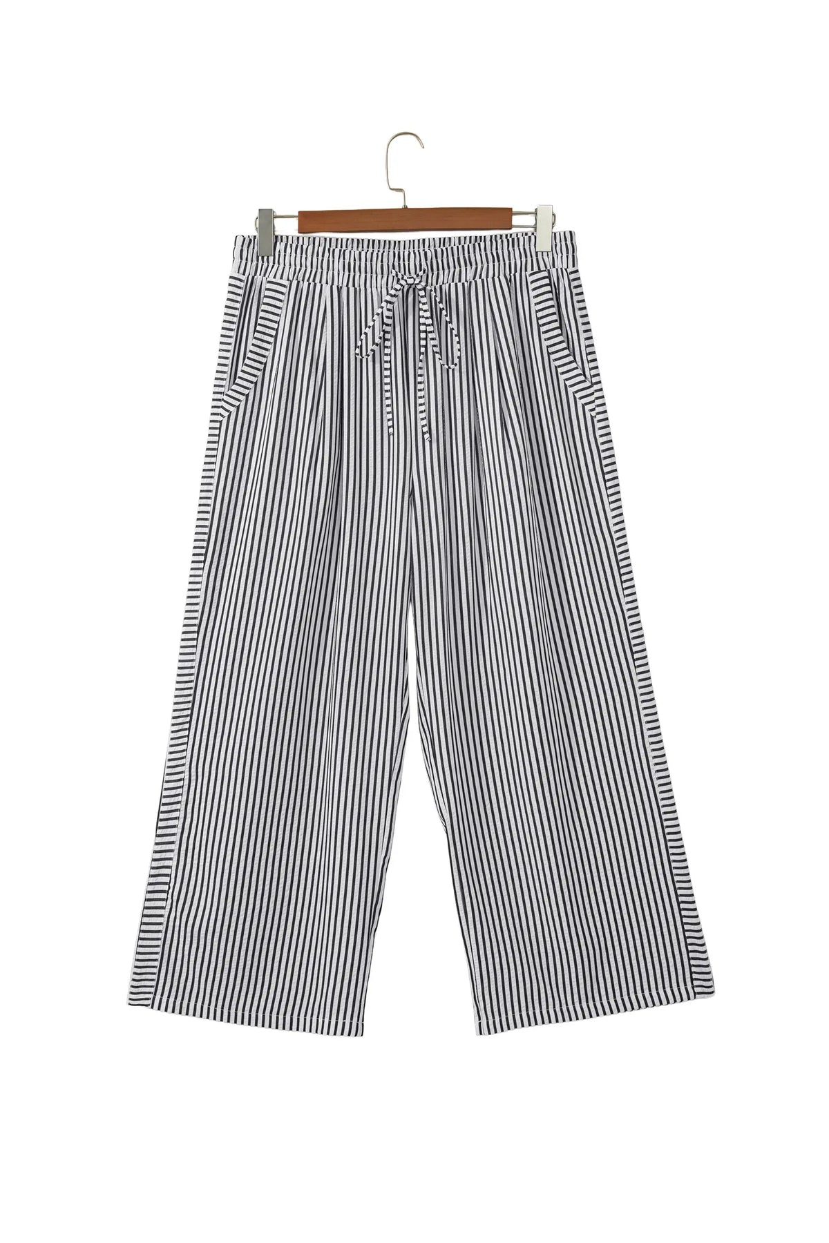 Plus Size Tie Waist Loose Pants – Black Stripe