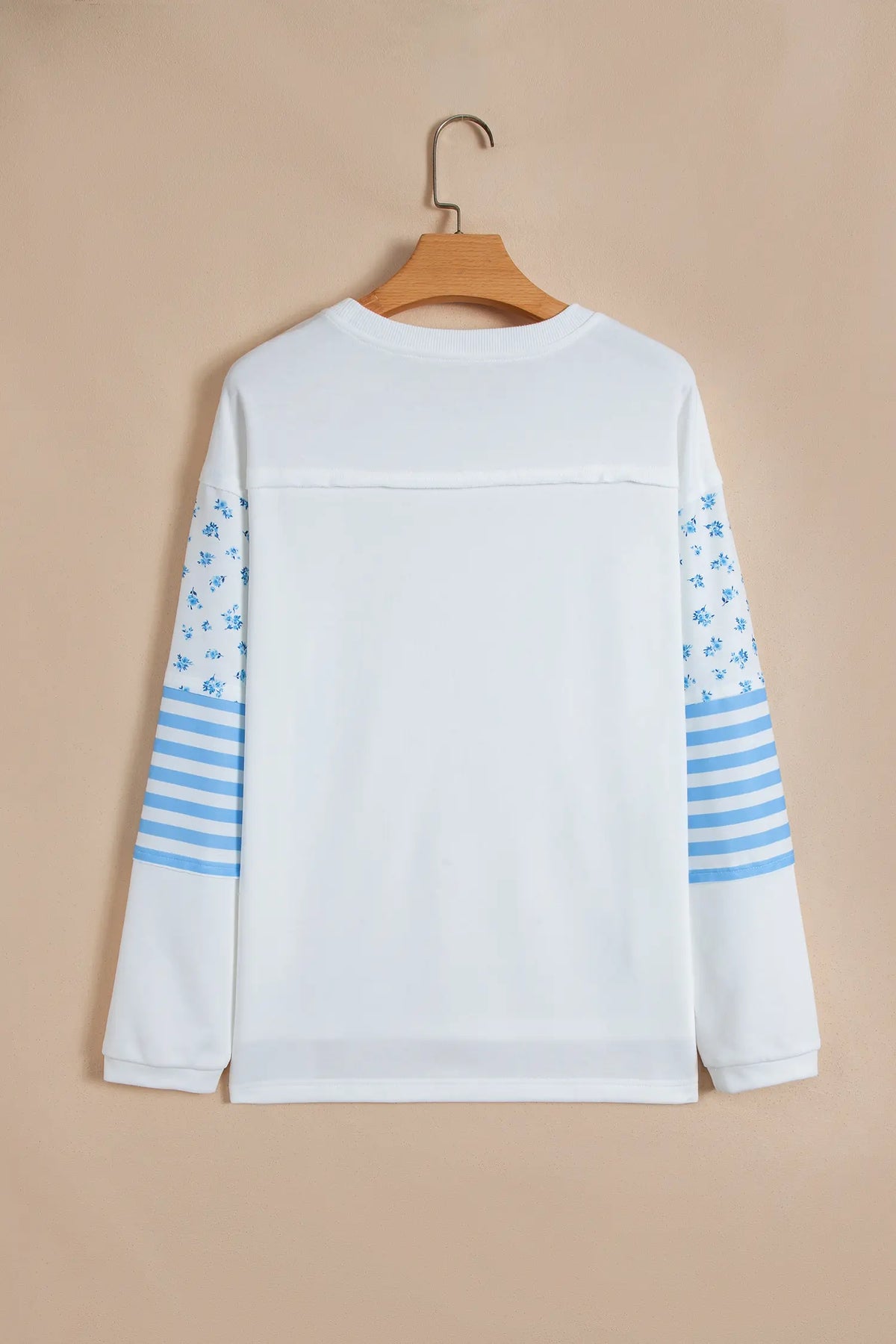 Floral Striped Long Sleeve Contrasted Pullover Top – Beige