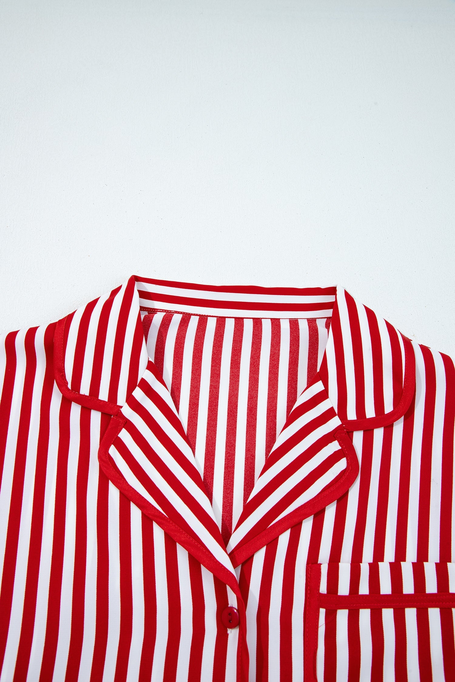 Striped Contrast Velvet Trim Bow Knot Waist Pyjama Set - eAura