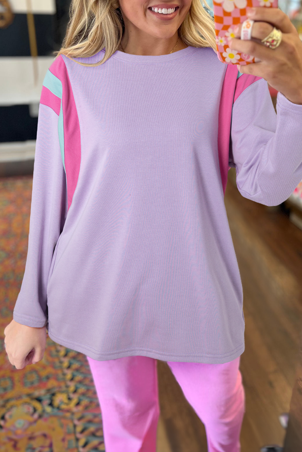 Phalaenopsis Mineral Wash Colourblock Arm Patchwork Oversize Top eAura
