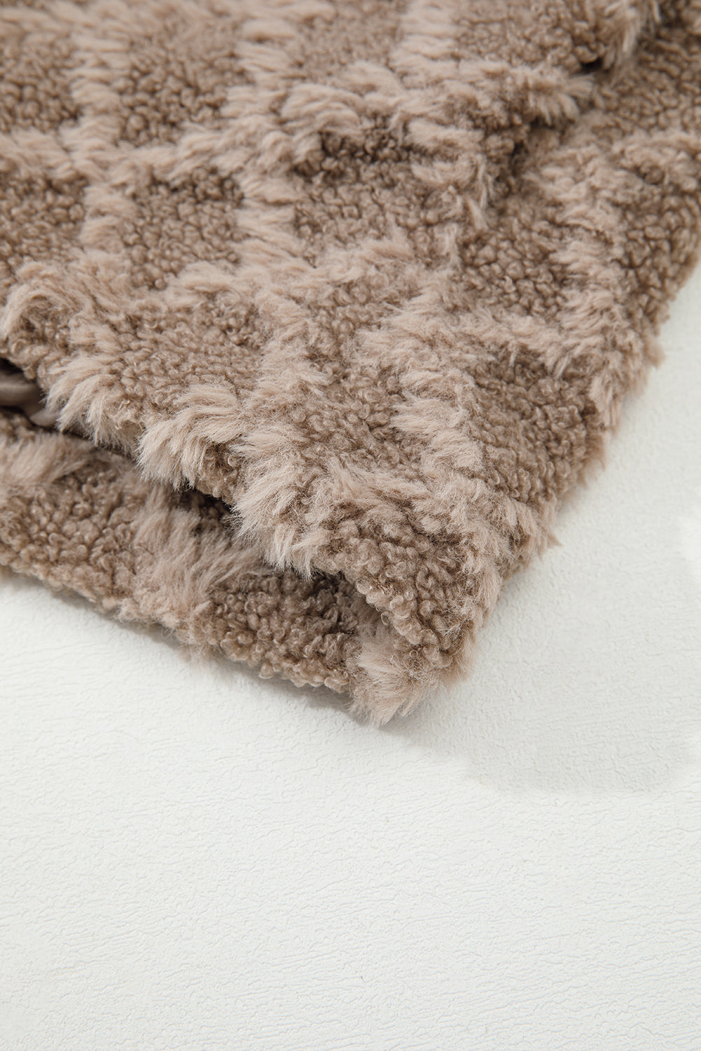 Sherpa Diamond Pattern Zip-Up Side Pocket Hooded Jacket - eAura