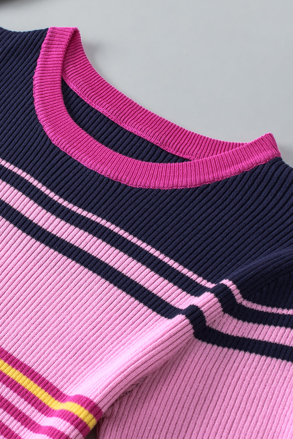 Pink Mixed Stripes Ribbed Knit Top eAura