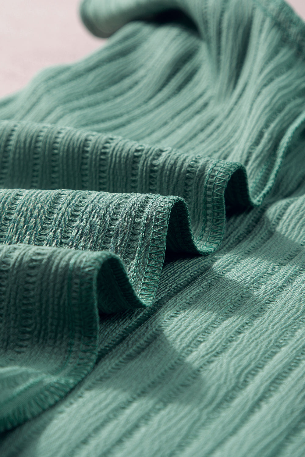 Grass Green Ruffled Half Sleeve V Neck Textured Top - eAura