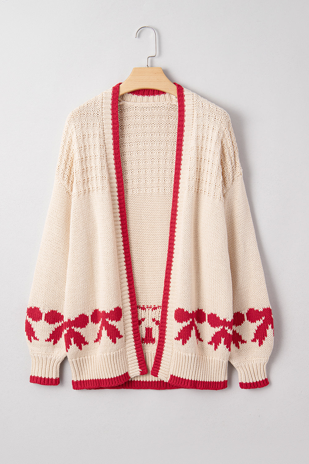 Bow Pattern Textured Open Front Baggy Cardigan Dear-Lover Dropshipping