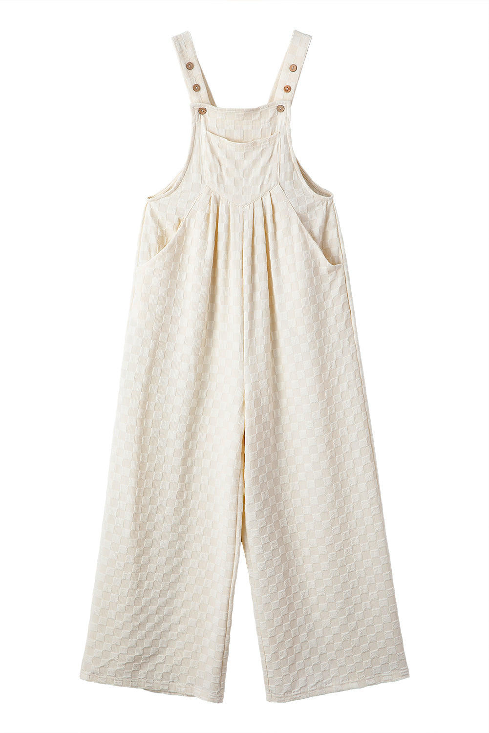 Beige Checkered Pocketed High Waist Wide Leg Overall eAura
