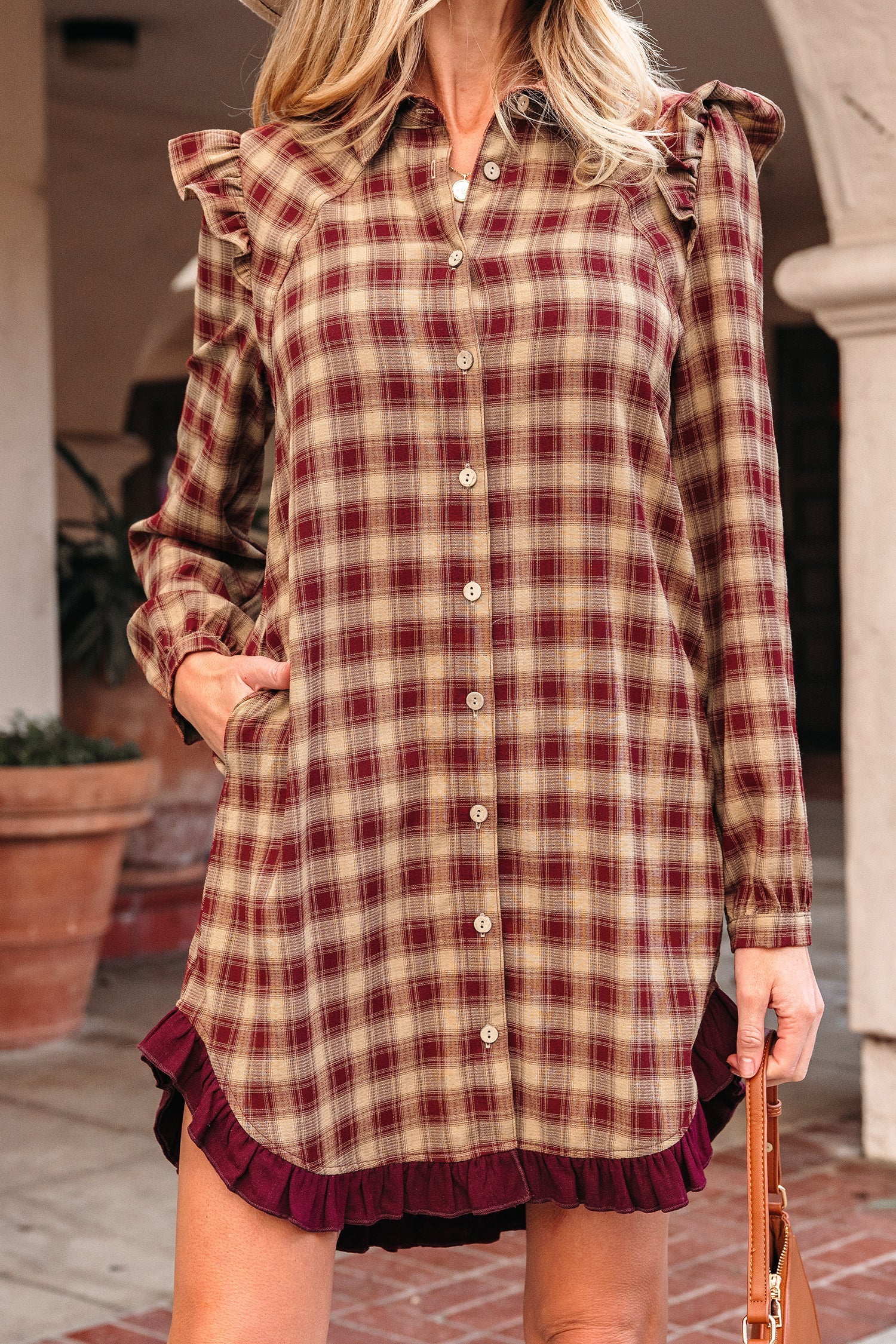 Print Ruffled Long Sleeve Patchwork Hem Mini Shirt Dress - eAura