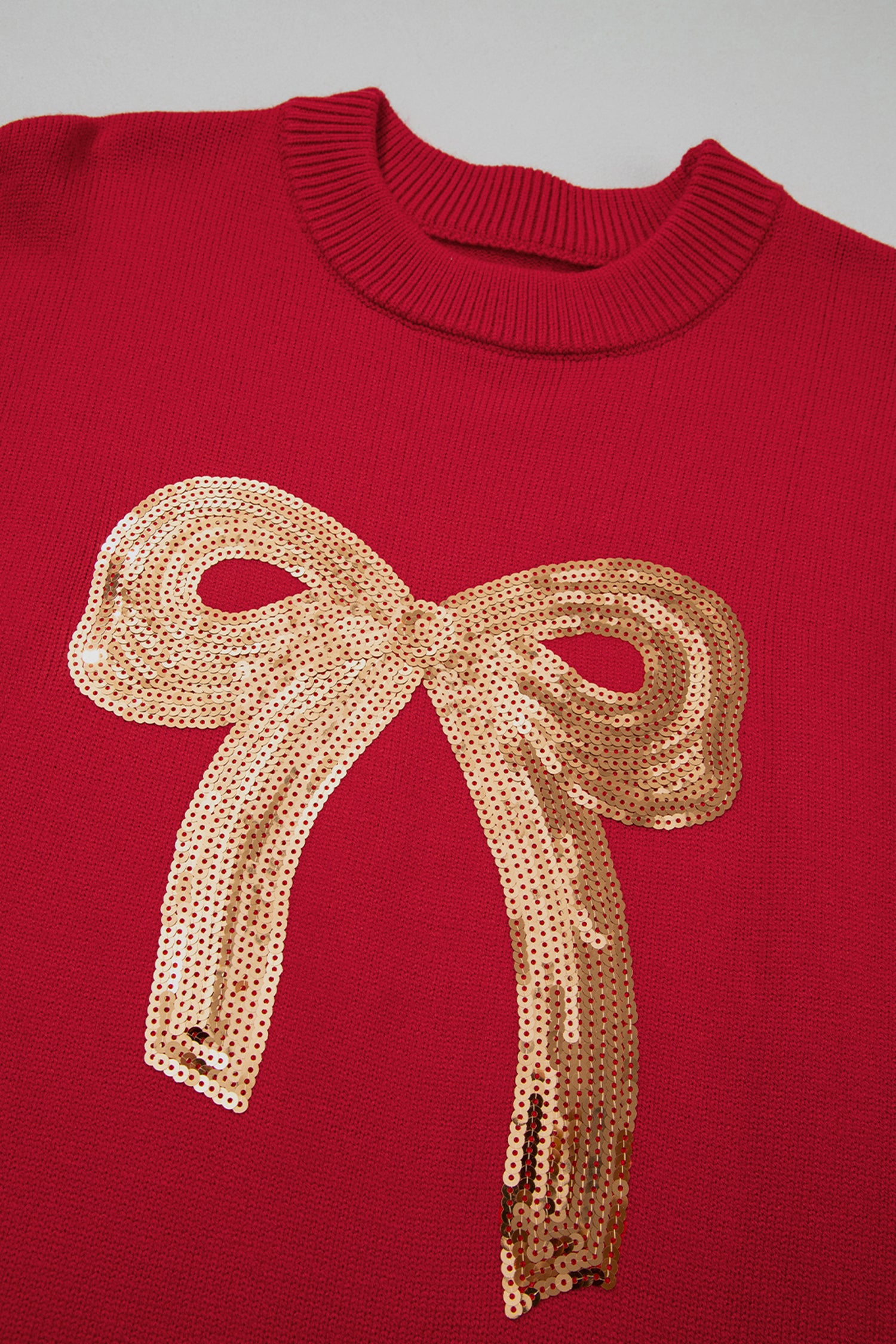 Sequinned Bow Graphic Christmas Holiday Sweater