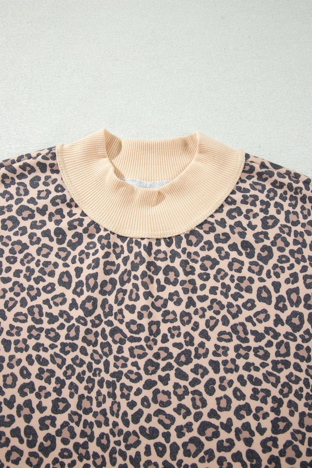 Leopard Print High Neck Long Sleeve Ribbed Cuffs Hem Sweatshirt – Multicolour
