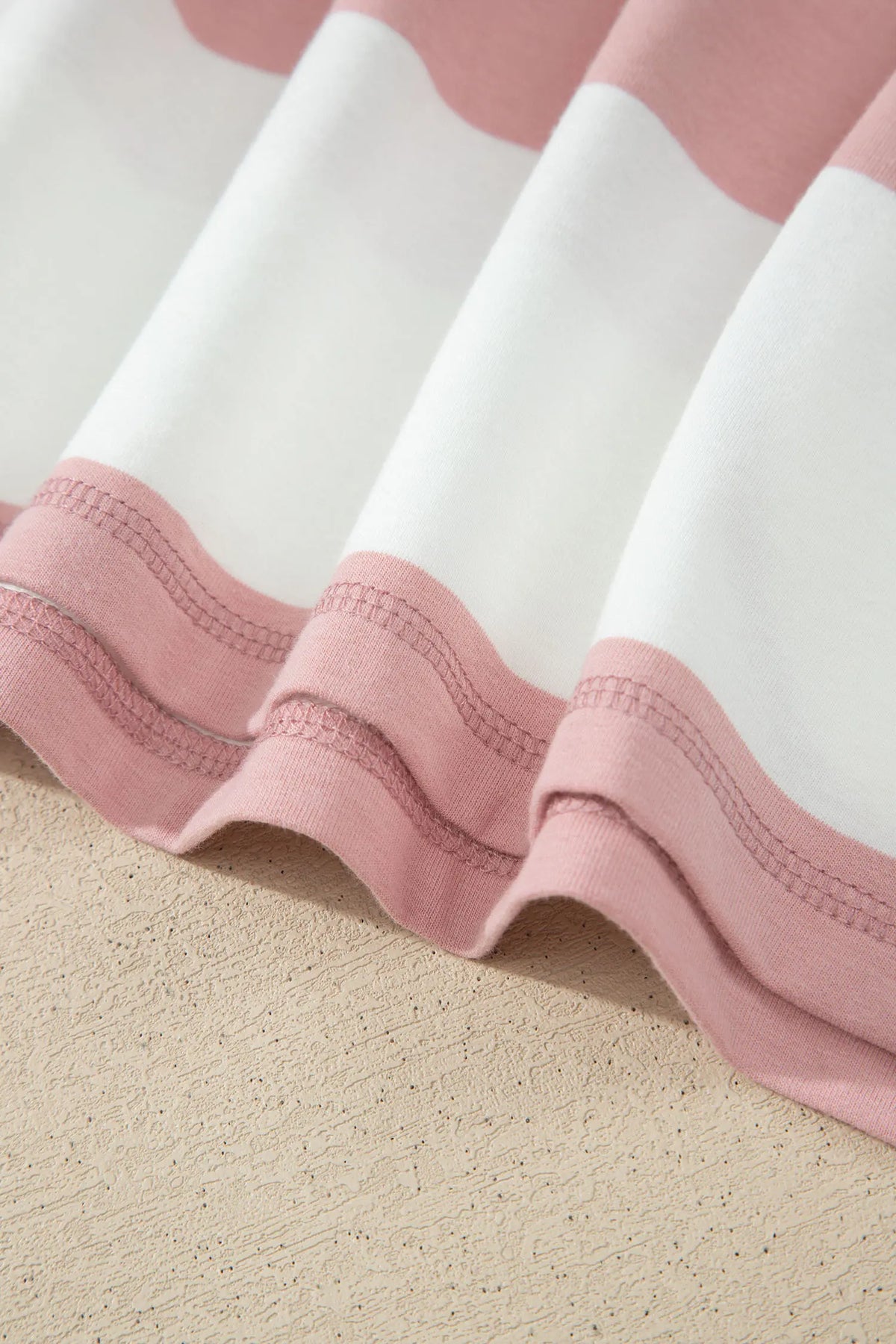 Half Zip Bracelet Sleeve Top Casual Short Set – Pink Stripe