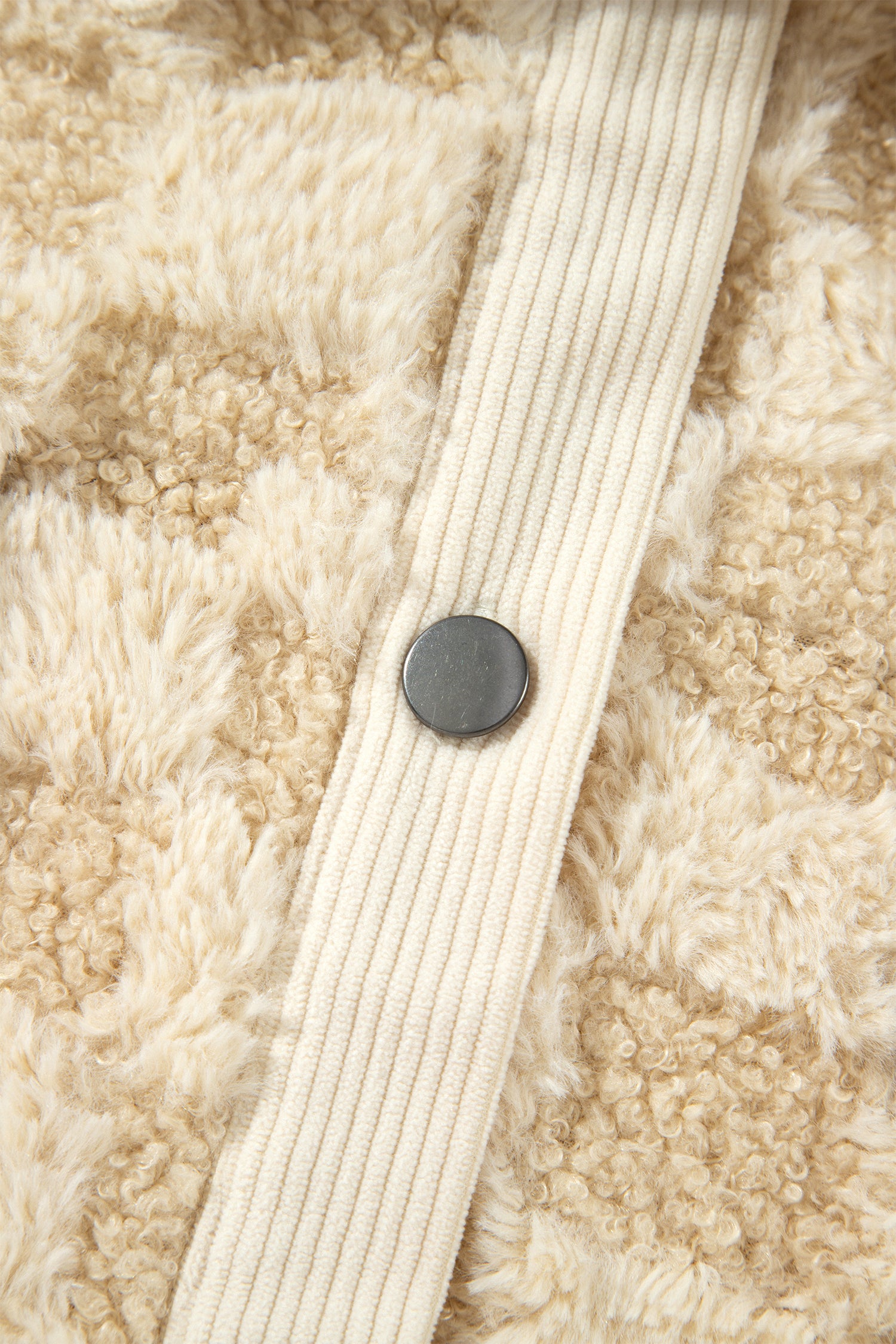Khaki Plush Checkered Corduroy Trim Metal Button Long Sleeve Shift Silhouette Shacket