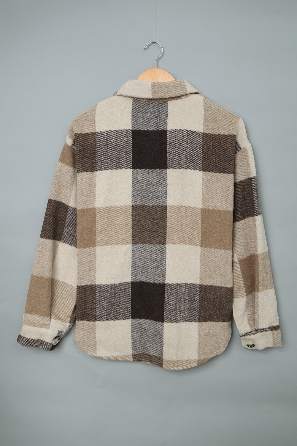 Khaki Plaid Colour Block Buttoned Long Sleeve Jacket with Pocket Beagle Boutique Fashion Outlet