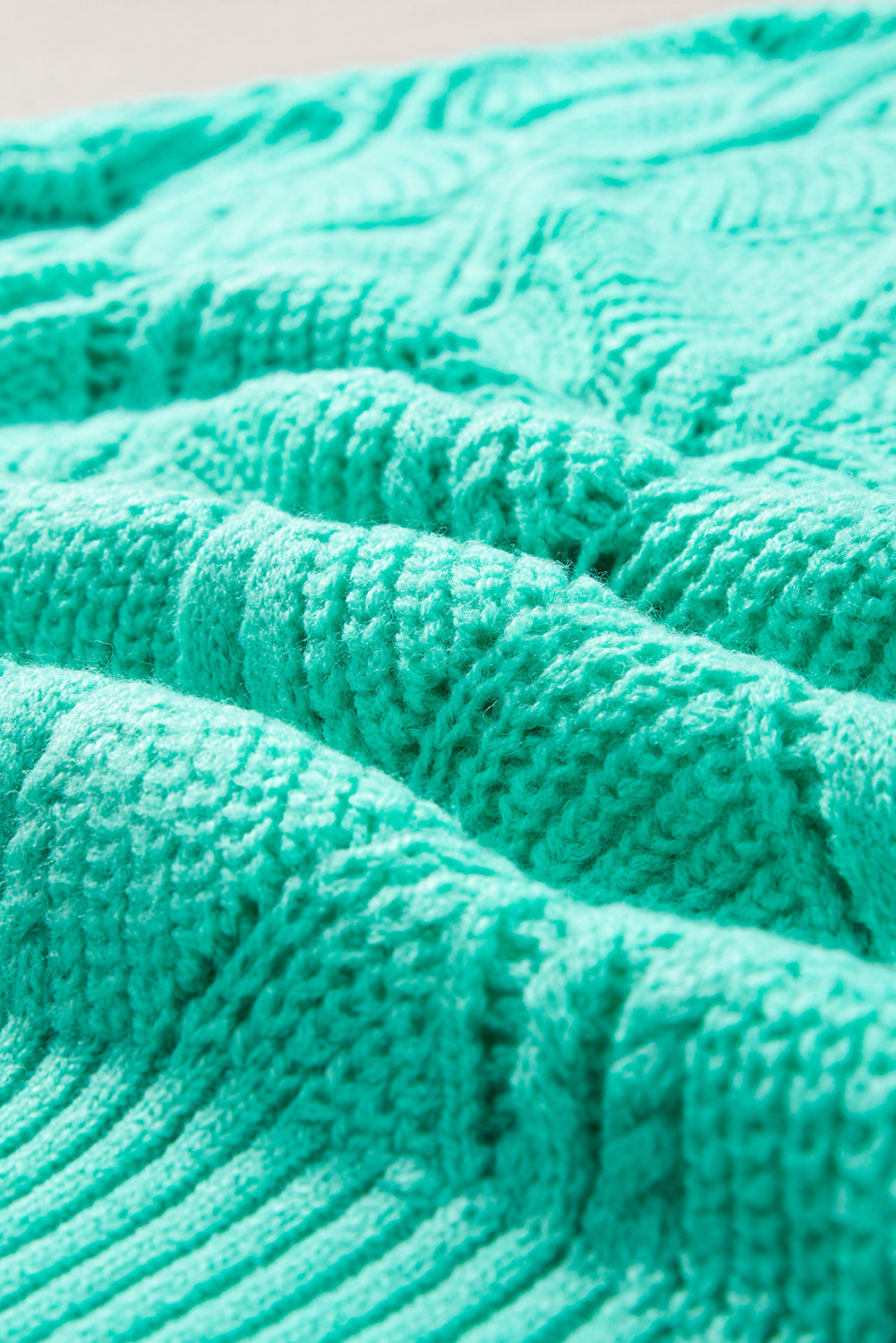 Mint Green Hollow Out Knit V Neck Drop Shoulder Sweater eAura